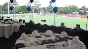 Tables decorated for a function.